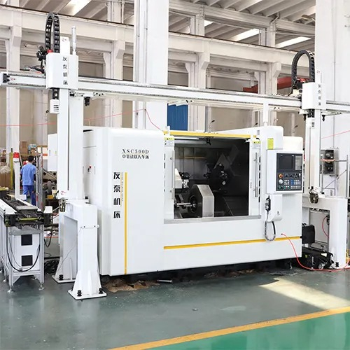 XSC500D Eğimli Yataklı CNC Torna Çift Taraflı Boru Mil Parçası Torna Makinesi